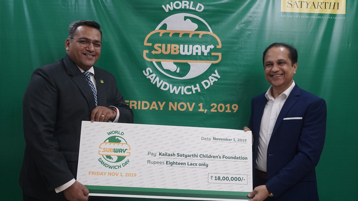Subway hands over cheque of Rs 1.8 million